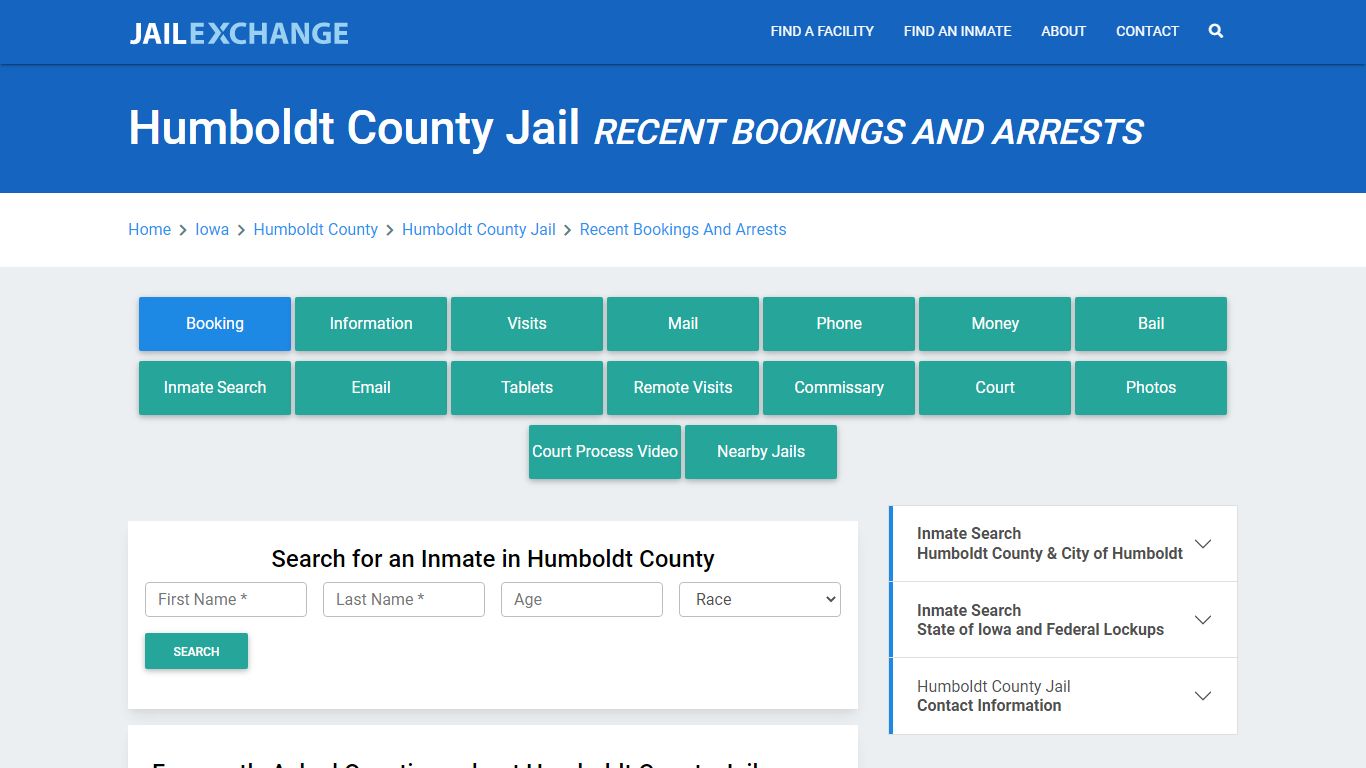 Humboldt County Jail IA Recent Arrests and Bookings - Jail Exchange