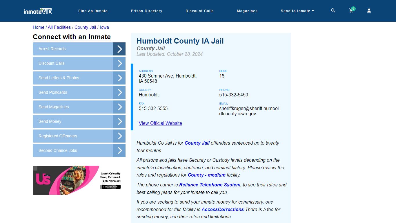 Humboldt County IA Jail - Inmate Locator