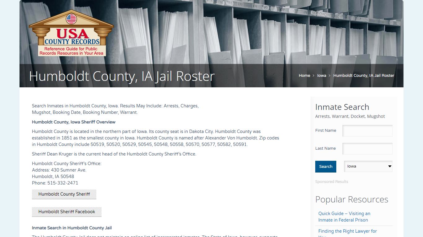 Humboldt County, IA Jail Roster | Name Search